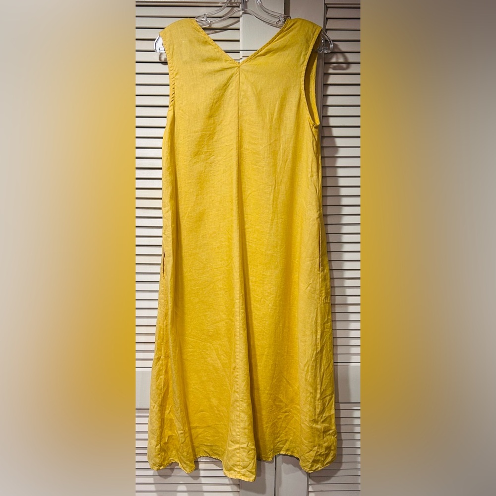Magashoni 100% Linen Yellow Sleeveless Midi Dress size Med. - Picture 2 of 2